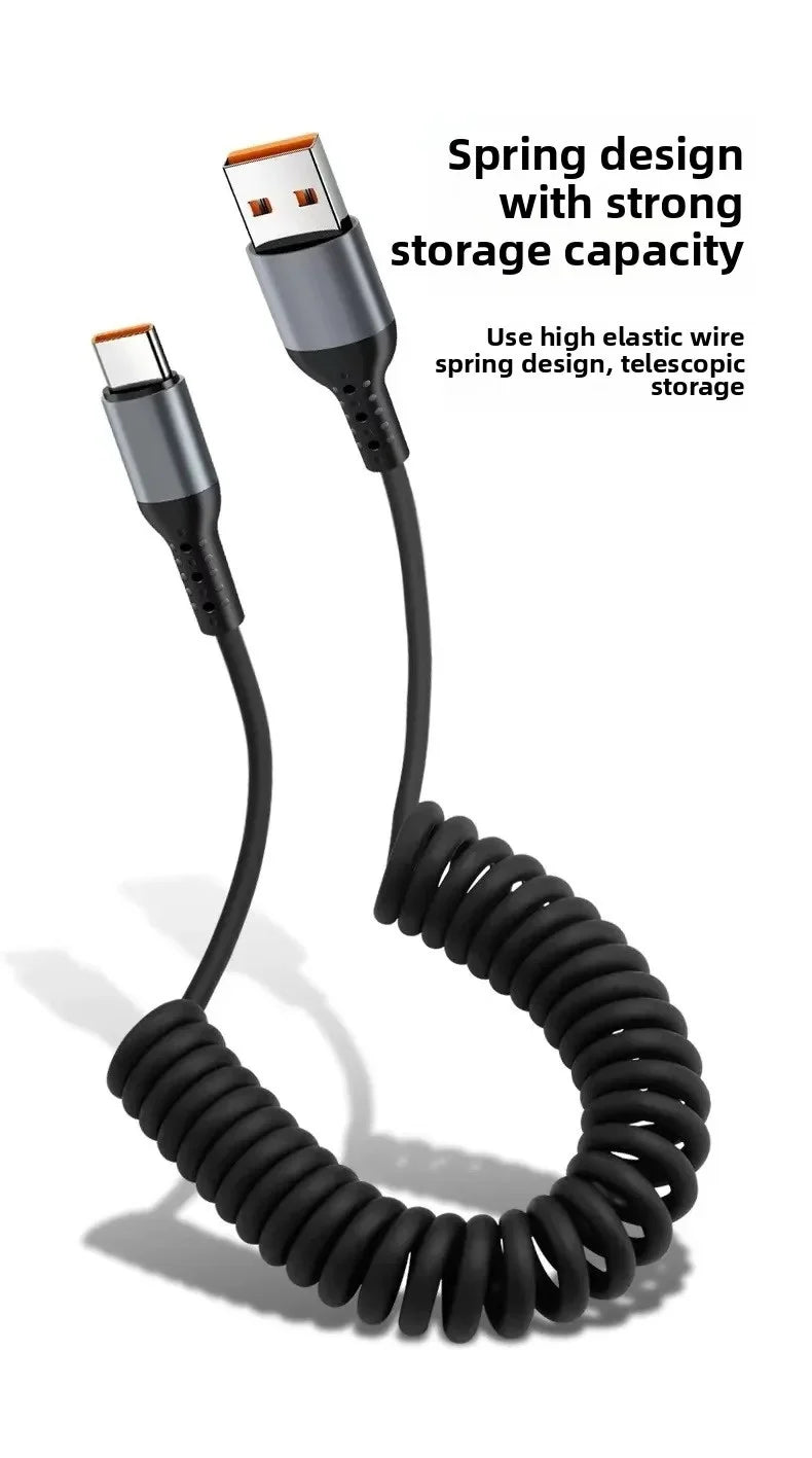 Cavo USB C a USB C 6A Retrattile a Molla per Ricarica Rapida da 25cm a 1M, Cavo Dati per Auto Compatibile con iPhone 16, Samsung, Xiaomi, Huawei