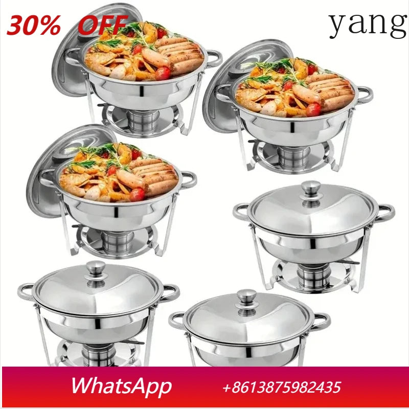 Set Da 6 Scaldavivande Rotondi In Acciaio Inossidabile 5 Litri Con Vassoi Per Cibo E Bevande Per Buffet