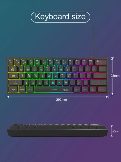 Tastiera Da Gioco MageGee Mini 60 Per Cento Con 61 Tasti Retroilluminata Rgb Ergonomica Impermeabile TS91