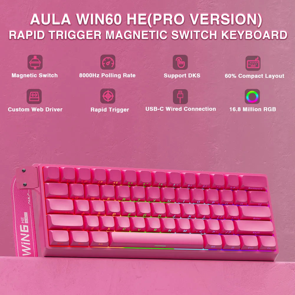 Tastiera Meccanica Gaming AULA WIN60 HE Pro MAX Cablata con Switch Magnetici a Effetto Hall, RT Regolabile, Hot-Swap, 8000Hz per Esport