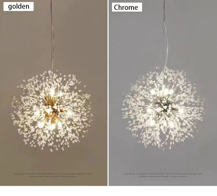 Ciondolo Led In Cristallo Dente Di Leone Illuminazione Moderna Per Soggiorno E Bar Finitura Cromata Lucida