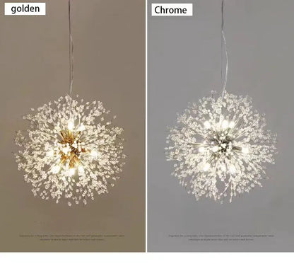 Ciondolo Led In Cristallo Dente Di Leone Illuminazione Moderna Per Soggiorno E Bar Finitura Cromata Lucida