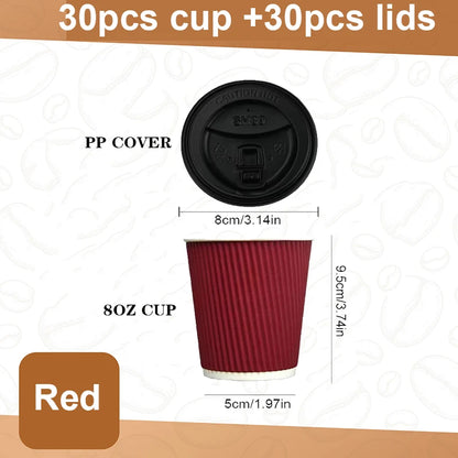30 Tazze Da Caffè Monouso Da 8 Oz A Doppia Parete In Cartone Ondulato Con Coperchio