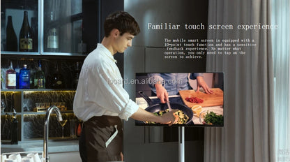 Televisore Portatile Smart 27 32 Pollici Con Pannello Touch Android 14 Su Ruote Per Casa Bar Palestra Ufficio