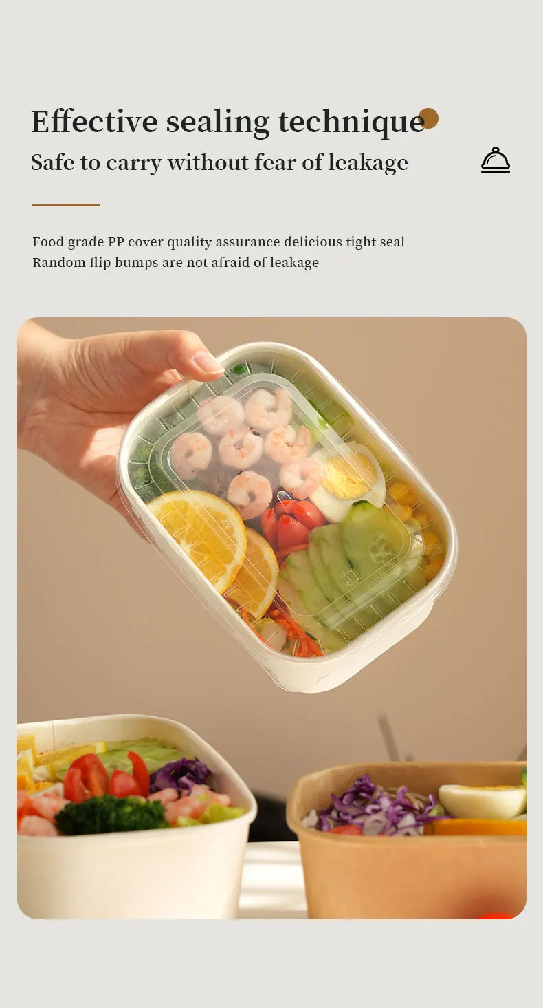 25 pz/set Scatole di Carta Kraft Usa E Getta Scatole per il Pranzo con Coperchi Ciotole per Imballaggio di Fast Food Bento Box per la Catering Da Asporto