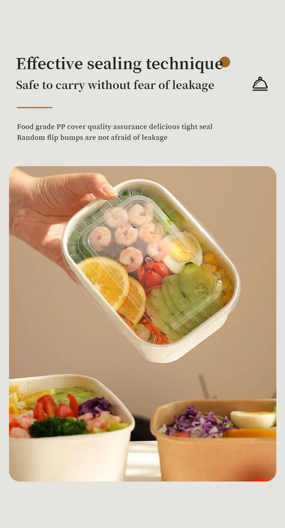 25 pz/set Scatole di Carta Kraft Usa E Getta Scatole per il Pranzo con Coperchi Ciotole per Imballaggio di Fast Food Bento Box per la Catering Da Asporto