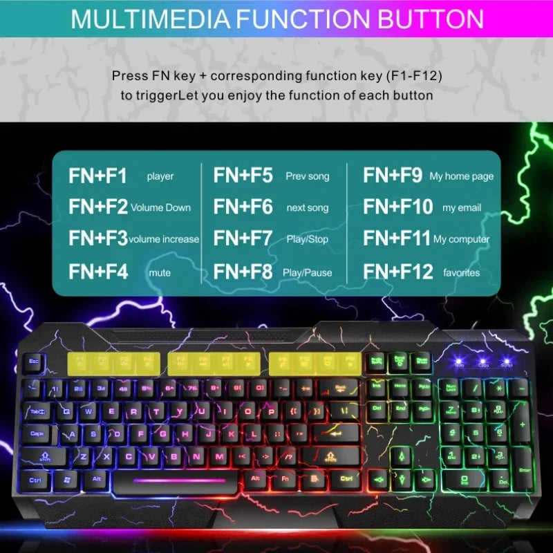 Combo Tastiera Meccanica Da Gaming Cablata Con Led Retroilluminata E Mouse Incluso