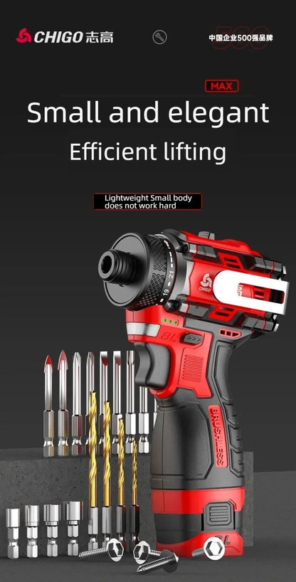 Chigo Trapano Avvitatore Brushless 18V 80 Nm Batteria Li-Ion 10 mm Cacciavite Professionale