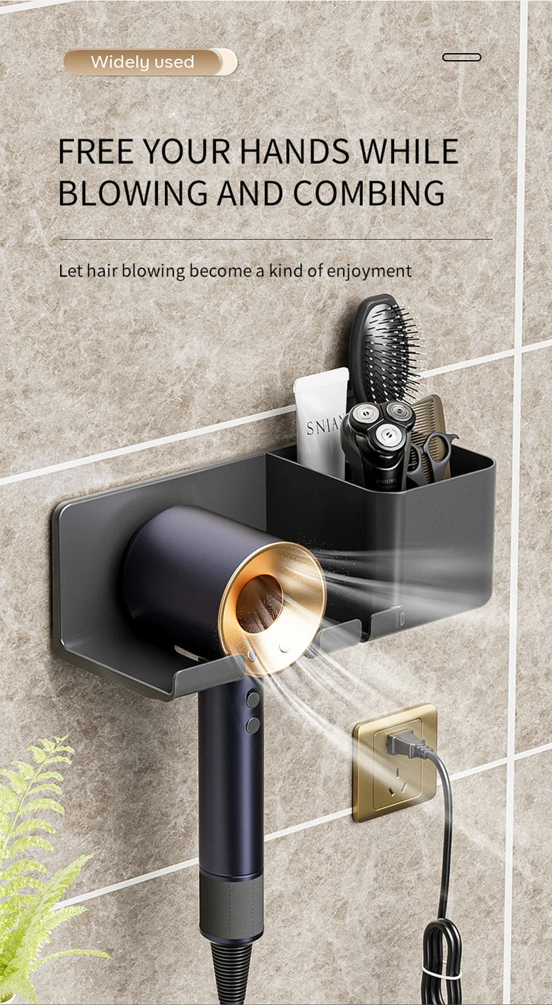 Porta Asciugacapelli A Parete Con Mensola In Plastica Per Bagno E Organizzazione Degli Accessori