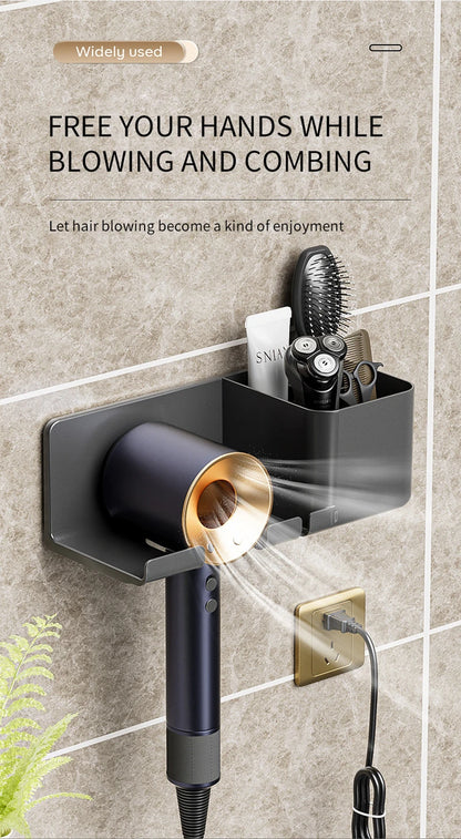 Porta Asciugacapelli A Parete Con Mensola In Plastica Per Bagno E Organizzazione Degli Accessori