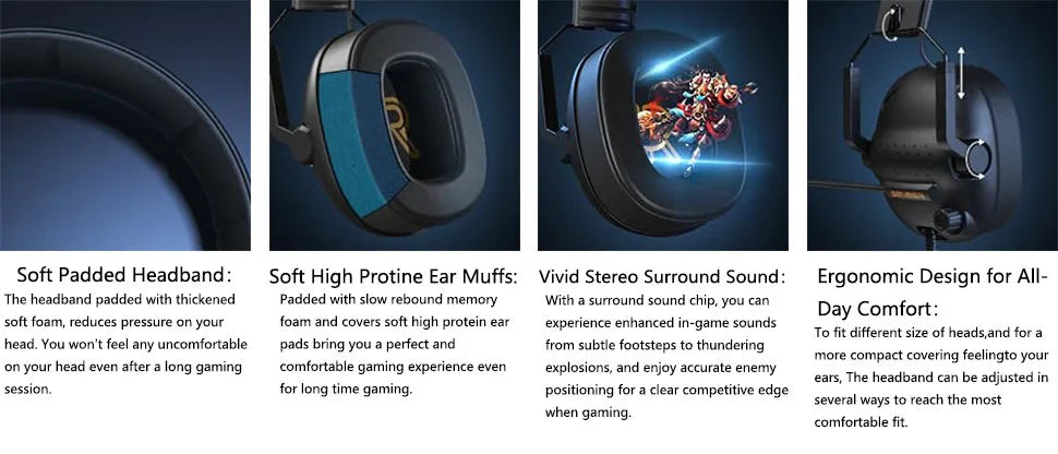 SENZER SG500 Surround Sound Pro Cuffie da gioco con microfono con cancellazione del rumore - Cuffie pieghevoli portatili per PC, PS4, PS5, Xbox