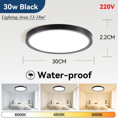 Plafoniera LED Ultra Sottile 2,2 Cm Impermeabile Con Venature Del Legno, 3 Colori Dimmerabili
