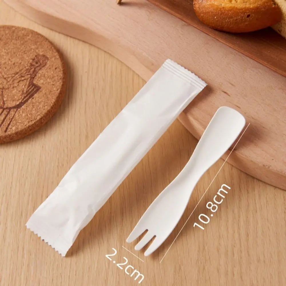 100 pezzi di imballaggio individuale cucchiaio forchetta cucchiaio usa e getta cucchiaio da gelato bianco ecologico cucchiaio per torta da dessert addensato degradabile