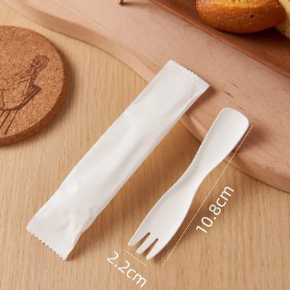 100 pezzi di imballaggio individuale cucchiaio forchetta cucchiaio usa e getta cucchiaio da gelato bianco ecologico cucchiaio per torta da dessert addensato degradabile