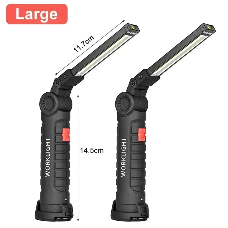 Lampada Da Lavoro Portatile Led Cob Ricaricabile Usb Con Gancio Magnetico E Power Bank