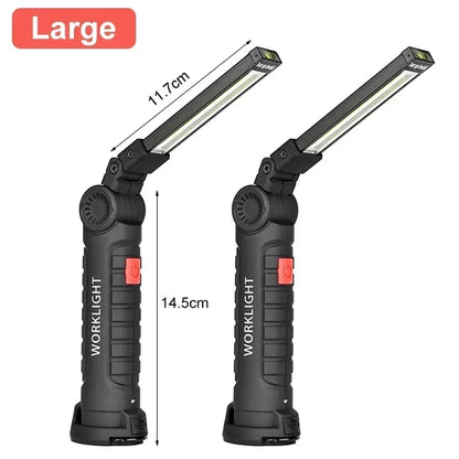 Lampada Da Lavoro Portatile Led Cob Ricaricabile Usb Con Gancio Magnetico E Power Bank