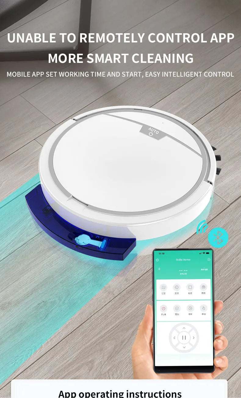 Aspirapolvere Robot Smart 2800 Pa Senza Fili Controllo Remoto Pulisce Pavimenti Asciutti e Bagnati