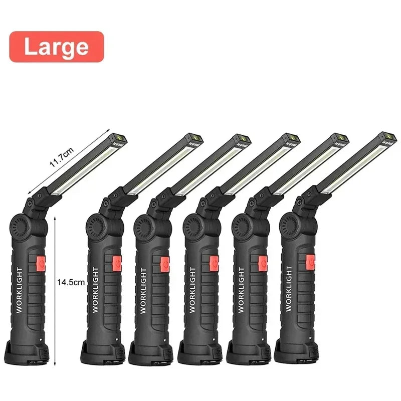 Lampada Da Lavoro Portatile Led Cob Ricaricabile Usb Con Gancio Magnetico E Power Bank