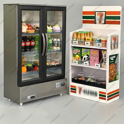 Negozio in miniatura mobili frigorifero congelatore scaffale bevanda fresca articoli alimentari giocattolo Mini artigianato casa delle bambole simulazione Scenario Display