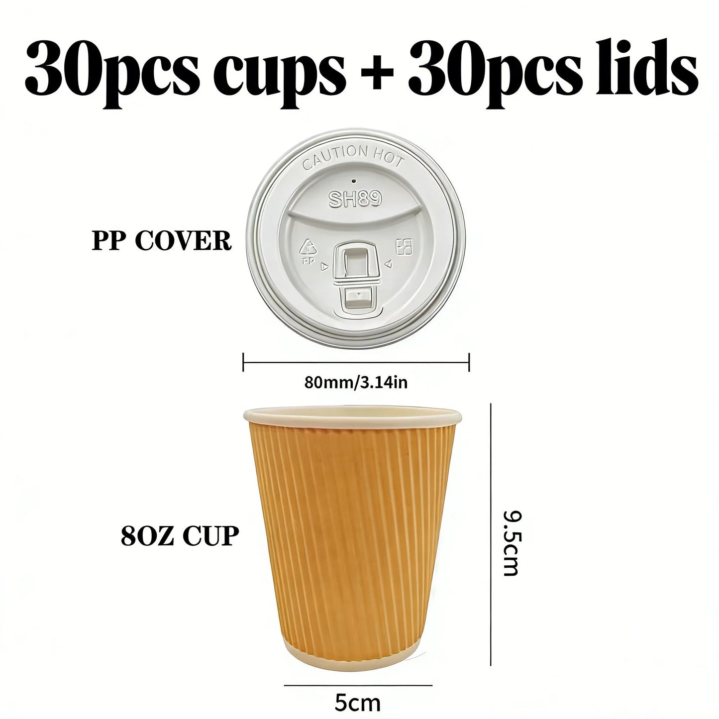 30 Tazze Da Caffè Monouso Da 8 Oz A Doppia Parete In Cartone Ondulato Con Coperchio