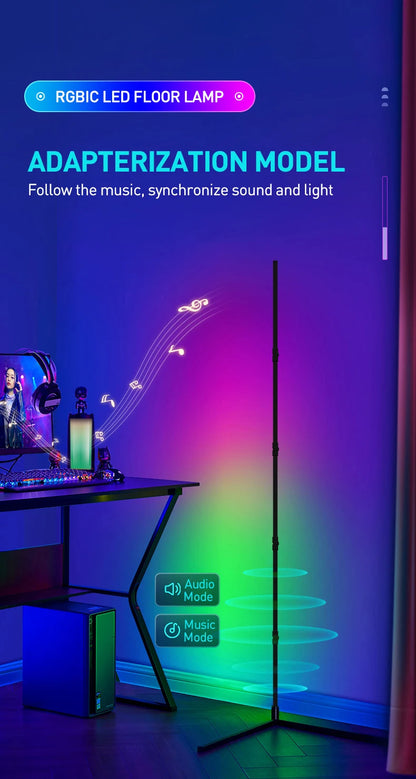 Lampada Da Terra Tuya Rgb 180 cm Bianca, Smart Con App E Telecomando, Illuminazione Led Moderna E Atmosferica