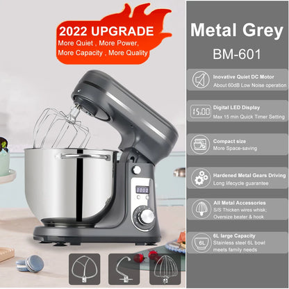 Robot Da Cucina Biolomix BM601 Con Ciotola In Acciaio Da 6 L, 1200 W, 6 Velocità, Testa Inclinabile