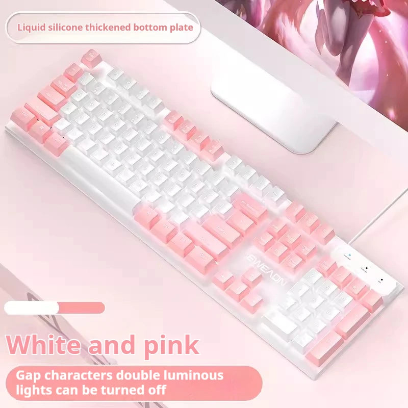 EWEADN GX320Z Tastiera da ufficio silenziosa rosa, digitazione silenziosa cablata USB per PC/laptop Windows, ufficio e giochi, ergonomica, confortevole
