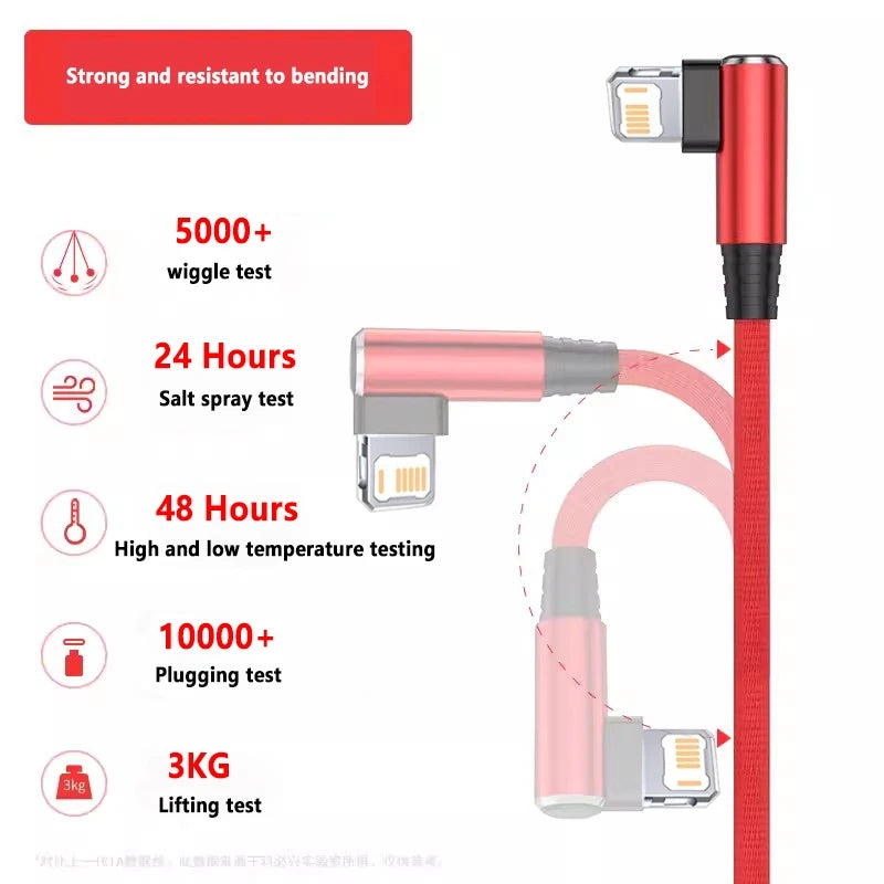 Cavo Di Ricarica Rapido A 90 Gradi Per iPhone 14 13 12 11 X XR 8 7 6s Plus Lightning USB Dati Treccia Durata
