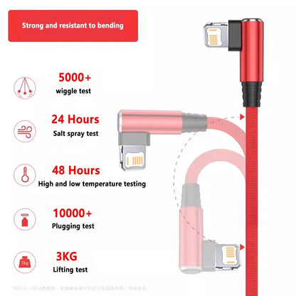 Cavo Di Ricarica Rapido A 90 Gradi Per iPhone 14 13 12 11 X XR 8 7 6s Plus Lightning USB Dati Treccia Durata