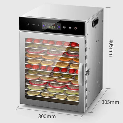 Essiccatore Alimentare a Strati con Pannello Touch Controllo Temperatura e 6/8/12/18 Ripiani in Acciaio Inossidabile