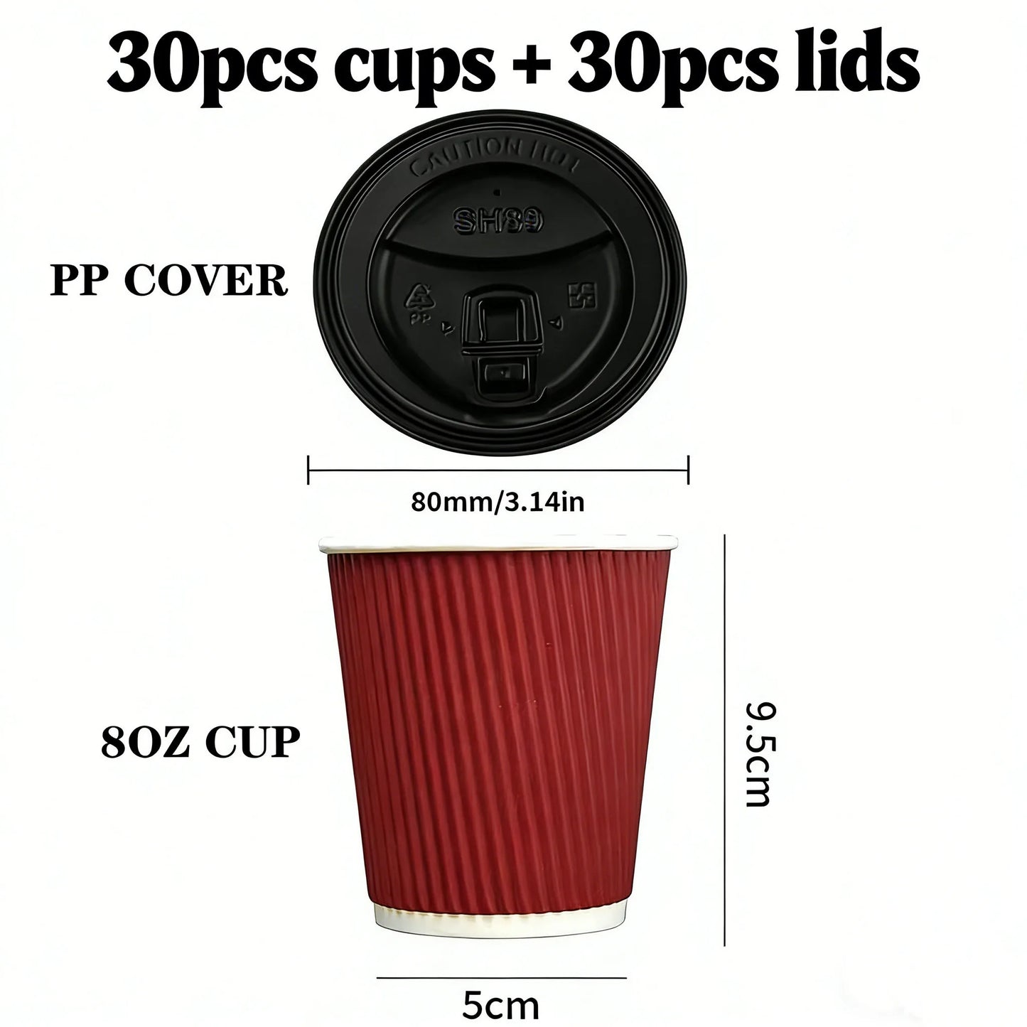 30 Tazze Da Caffè Monouso Da 8 Oz A Doppia Parete In Cartone Ondulato Con Coperchio