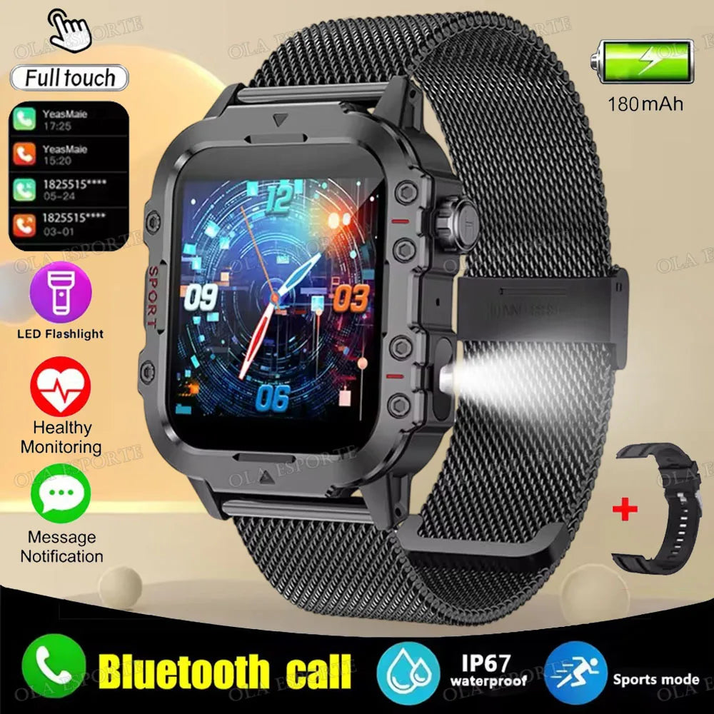 2025 Nuova Torcia Elettrica Militare Astuto Della Vigilanza Degli Uomini IP68 5ATM Sport All'aria Aperta Fitness Tracker Monitor di Salute 1.44 Pollici BT Chiamata Smartwatch