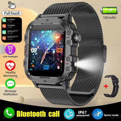 2025 Nuova Torcia Elettrica Militare Astuto Della Vigilanza Degli Uomini IP68 5ATM Sport All'aria Aperta Fitness Tracker Monitor di Salute 1.44 Pollici BT Chiamata Smartwatch