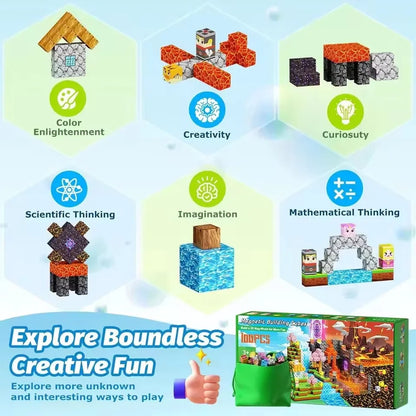 Blocchi magnetici Mine World Cube Magnet World Set per bambini di età 3+ Modello fai da te Stelo per bambini Miglior giocattolo sensoriale Montessori