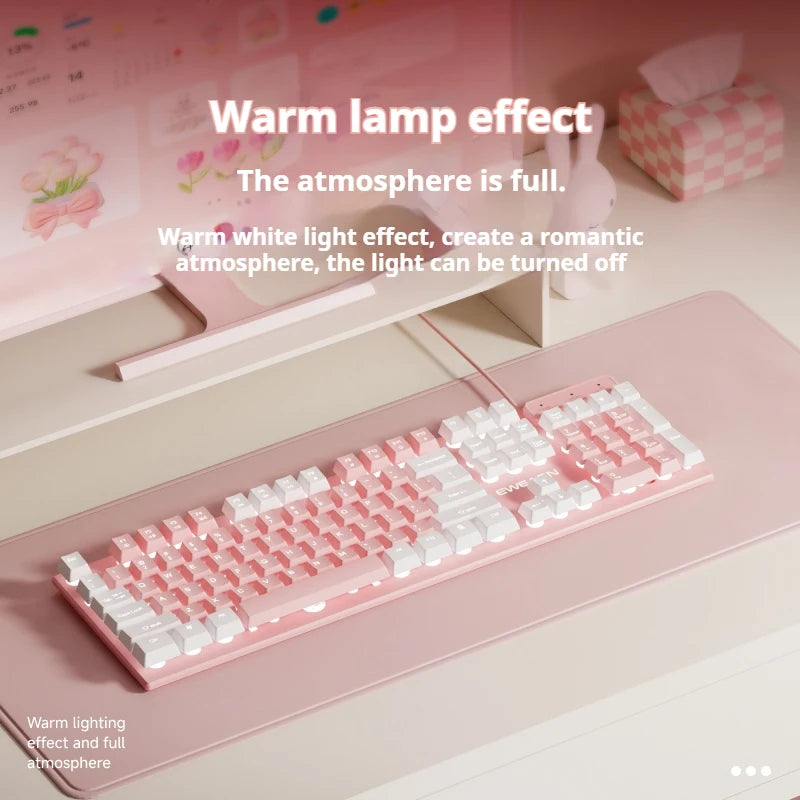 EWEADN GX320Z Tastiera da ufficio silenziosa rosa, digitazione silenziosa cablata USB per PC/laptop Windows, ufficio e giochi, ergonomica, confortevole