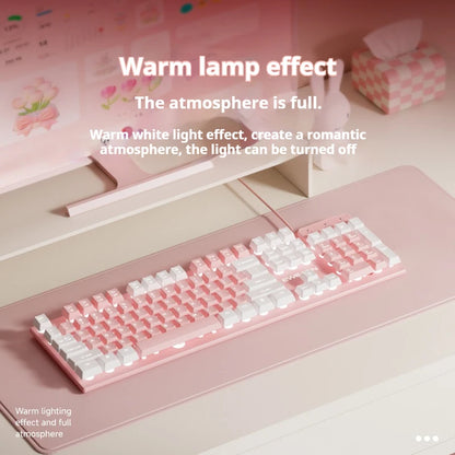 EWEADN GX320Z Tastiera da ufficio silenziosa rosa, digitazione silenziosa cablata USB per PC/laptop Windows, ufficio e giochi, ergonomica, confortevole