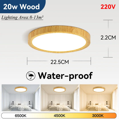 Plafoniera LED Ultra Sottile 2,2 Cm Impermeabile Con Venature Del Legno, 3 Colori Dimmerabili