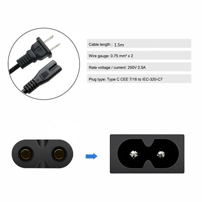 Cavo di alimentazione UE 2pin IEC320 C7 US Cavo di prolunga di alimentazione per caricabatterie portatile Dell Canon Epson Stampante Radio Altoparlante PS4 XBOX LG Sony