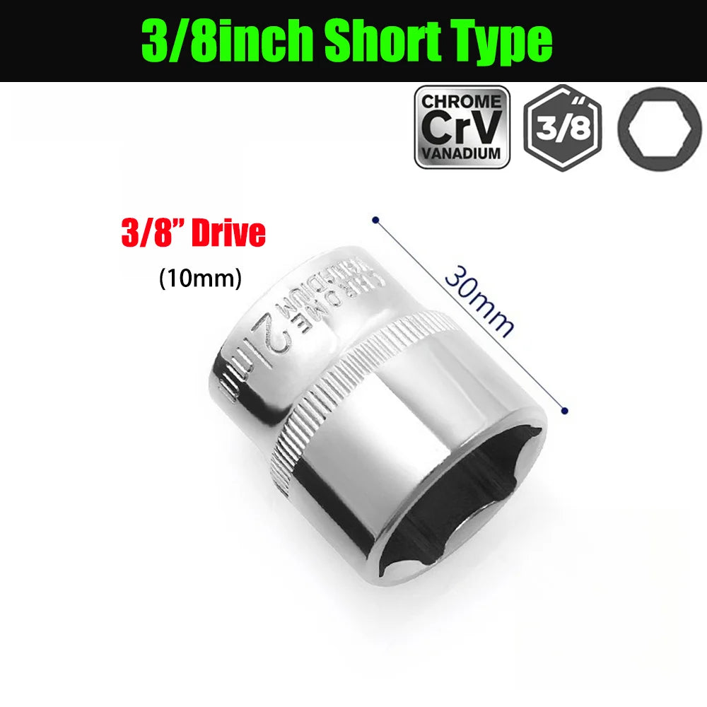 Set di bussole lunghe corte da 3/8 pollici CRV 6-24mm Adattatore per presa profonda per chiave a bussola a cricchetto di coppia Strumento manuale di riparazione