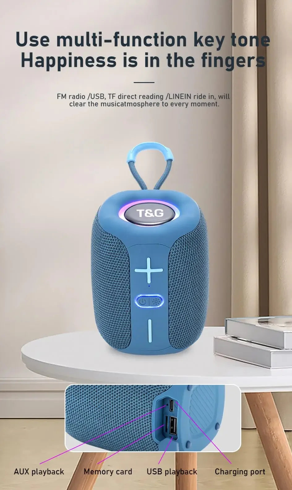 TG658 Altoparlante Bluetooth Portatile con Subwoofer Colonna Mini Bass Riproduzione Musicale per Android iOS PC Laptop
