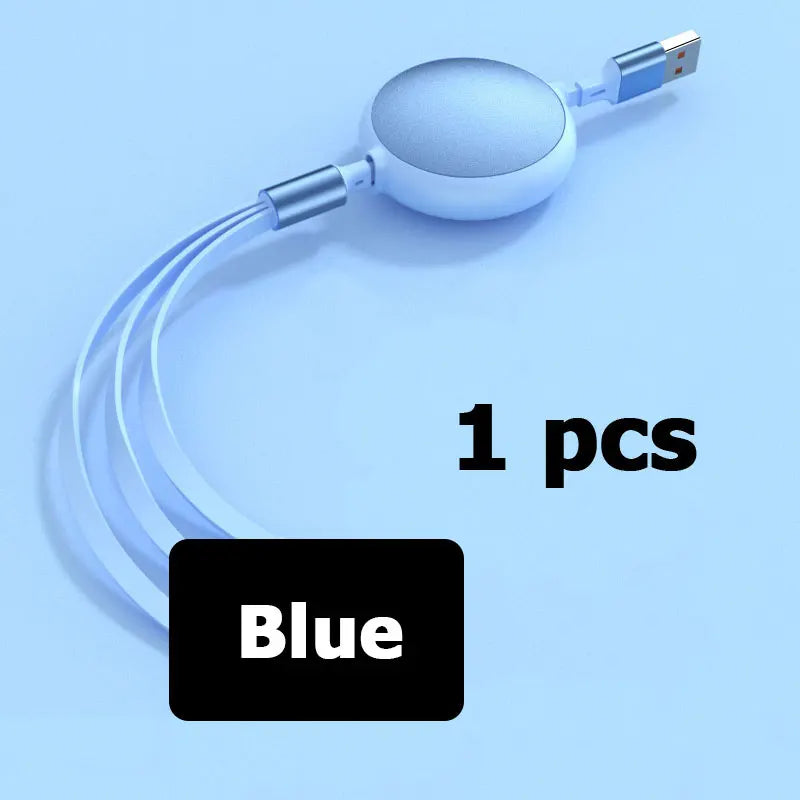 Cavo Retrattile 3 In 1 USB C Lightning Micro USB Ricarica Rapida 100 W 6 A 1,2 m Flessibile