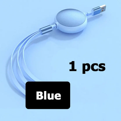 Cavo Retrattile 3 In 1 USB C Lightning Micro USB Ricarica Rapida 100 W 6 A 1,2 m Flessibile