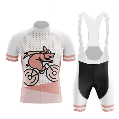 Maglia Ciclismo Estiva Rosa Con Stampa Maialino Cartoon Traspirante Asciugatura Veloce Protezione UV Tasche