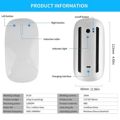 Mouse Wireless Dual Mode Bluetooth Sottile Ergonomico Ricaricabile Con Funzione Touch Per MacBook Air Pro PC Laptop