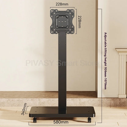 Supporto TV mobile universale con ruote 10 - 43 pollici Compatibilità 90 °   Carrello con rotelle regolabile in altezza con rotazione per lo streaming live