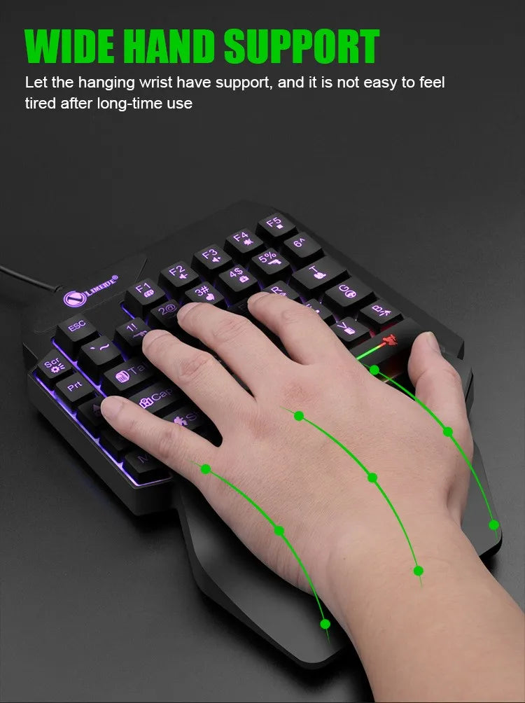 Mini tastiera da gioco con una sola mano da 35 tasti Tastiera retroilluminata cablata ultrasottile USB per laptop PC desktop Smartphone