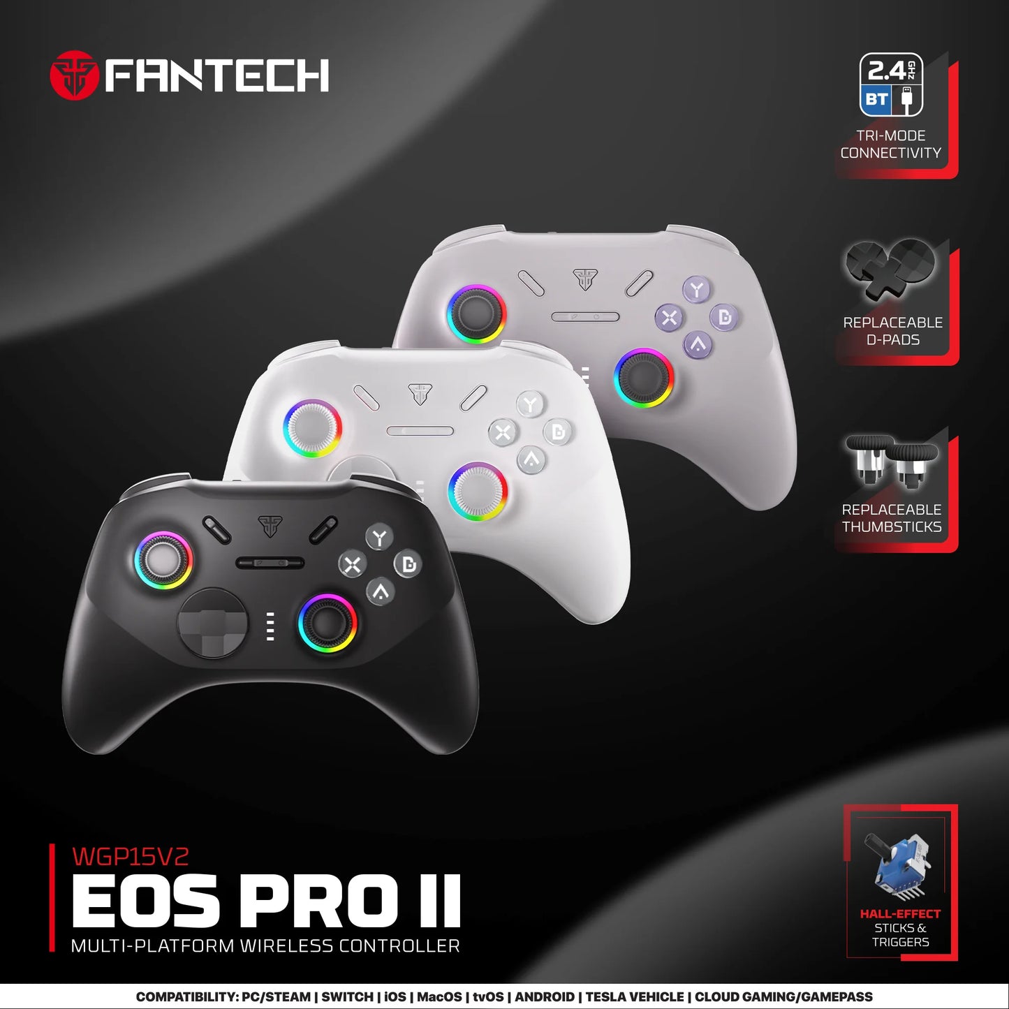 FANTECH WGP15V2 EOS PRO II Controller di gioco wireless Frequenza di polling 1000 Hz Gamepad con effetto Hall e trigger K-Silver per PC NS