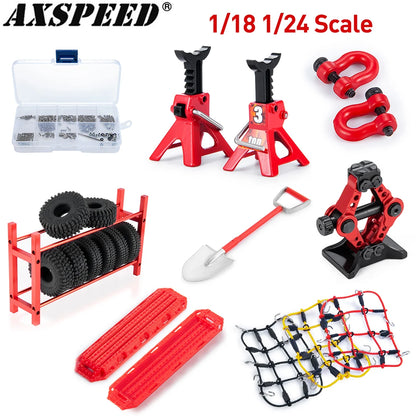 Decorazione Auto RC Mini Jack Stand Con Gancio Rimorchio E Rete Per Bagagli 1 18 E 1 24 Scale