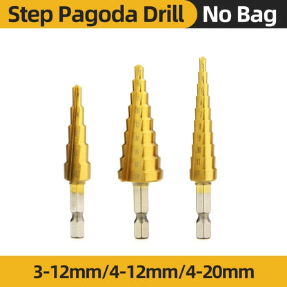 Set Punte Gradino Titanio HSS 4-12, 4-20, 4-32 Mm Per Metallo E Legno Utensili Da Trapano Di Precisione