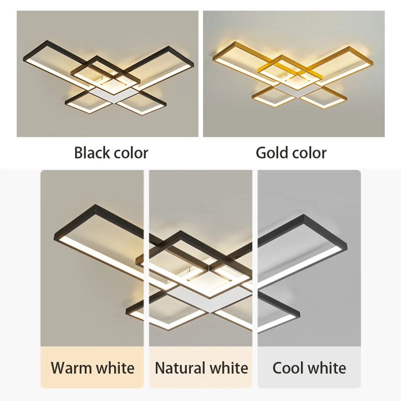 Plafoniera LED Moderna Dimmerabile Per Soggiorno E Camera Da Letto Finitura Nera O Dorata Illuminazione 2000 lm